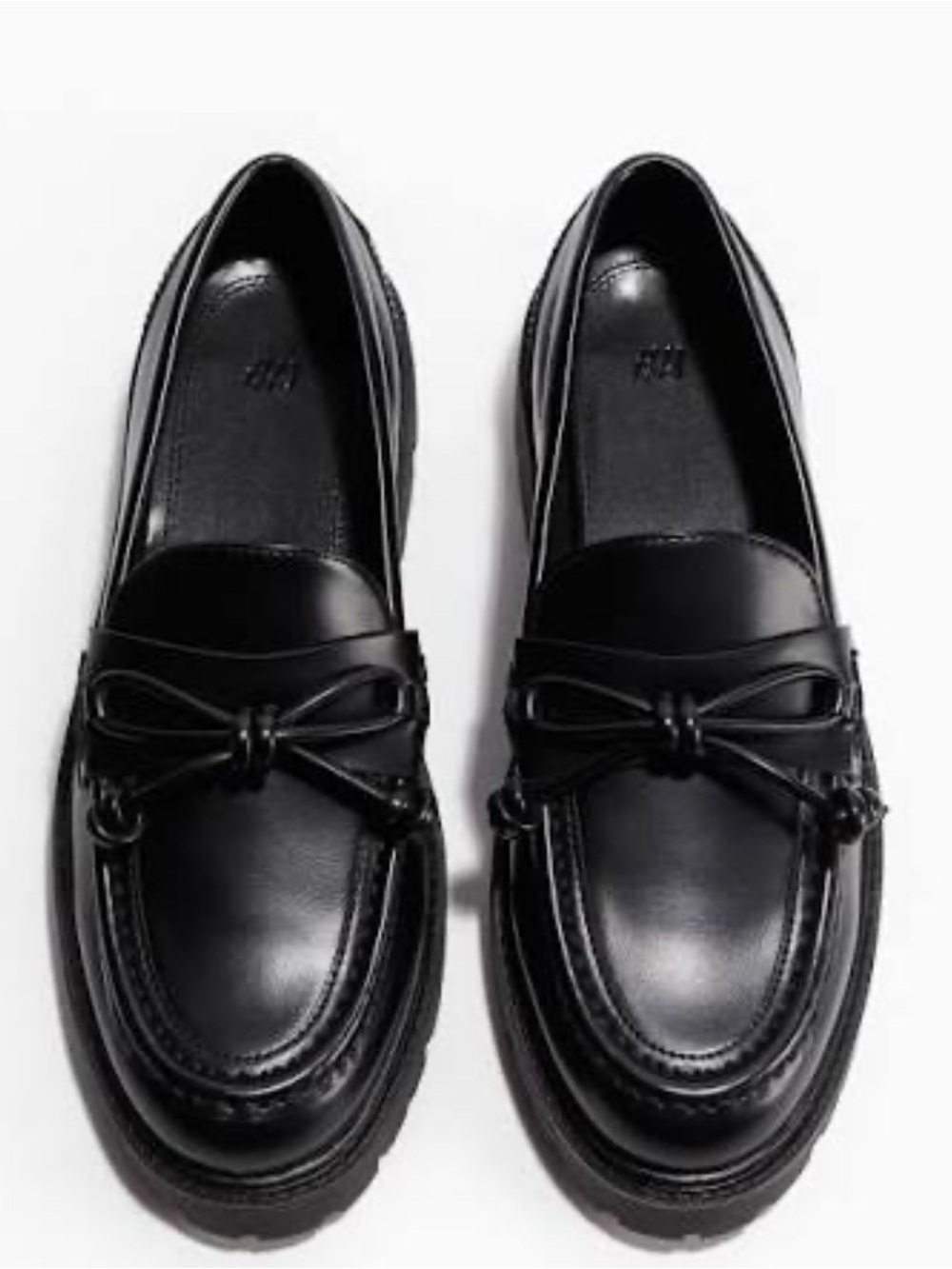 H&M Black Leather Bow Loafers